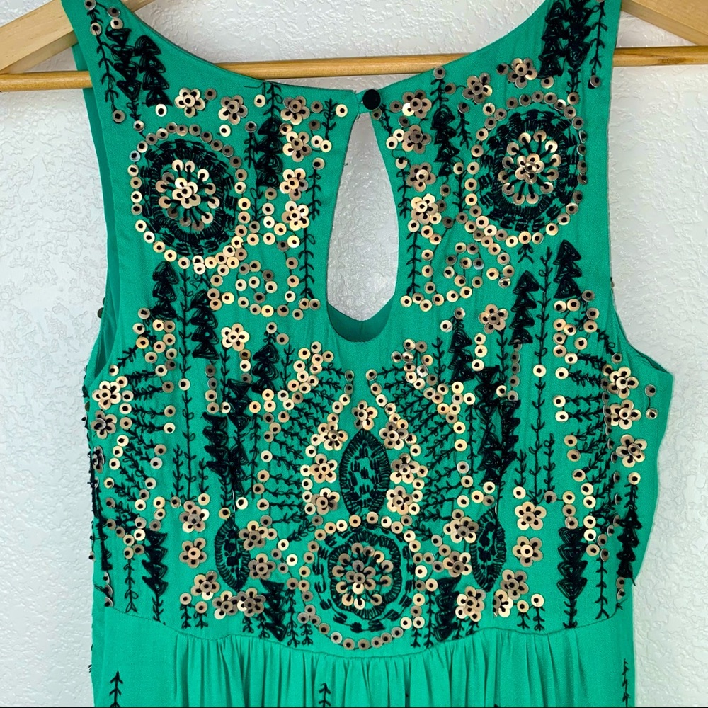 Anthro Floreat Embroidered Sequin High Low Ruffle Midi Dress - Picture 7 of 9